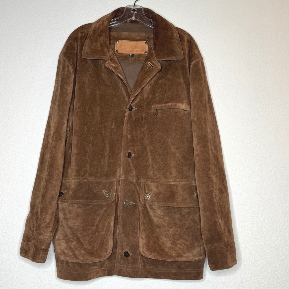 TIMBERLAND VTG Waterproof Suede Leather Barn Field Jacket Mens MED Brown Pockets